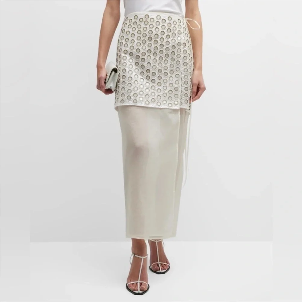 New TORY BURCH  Mirror Embellished Double Layer Wrap Skirt
